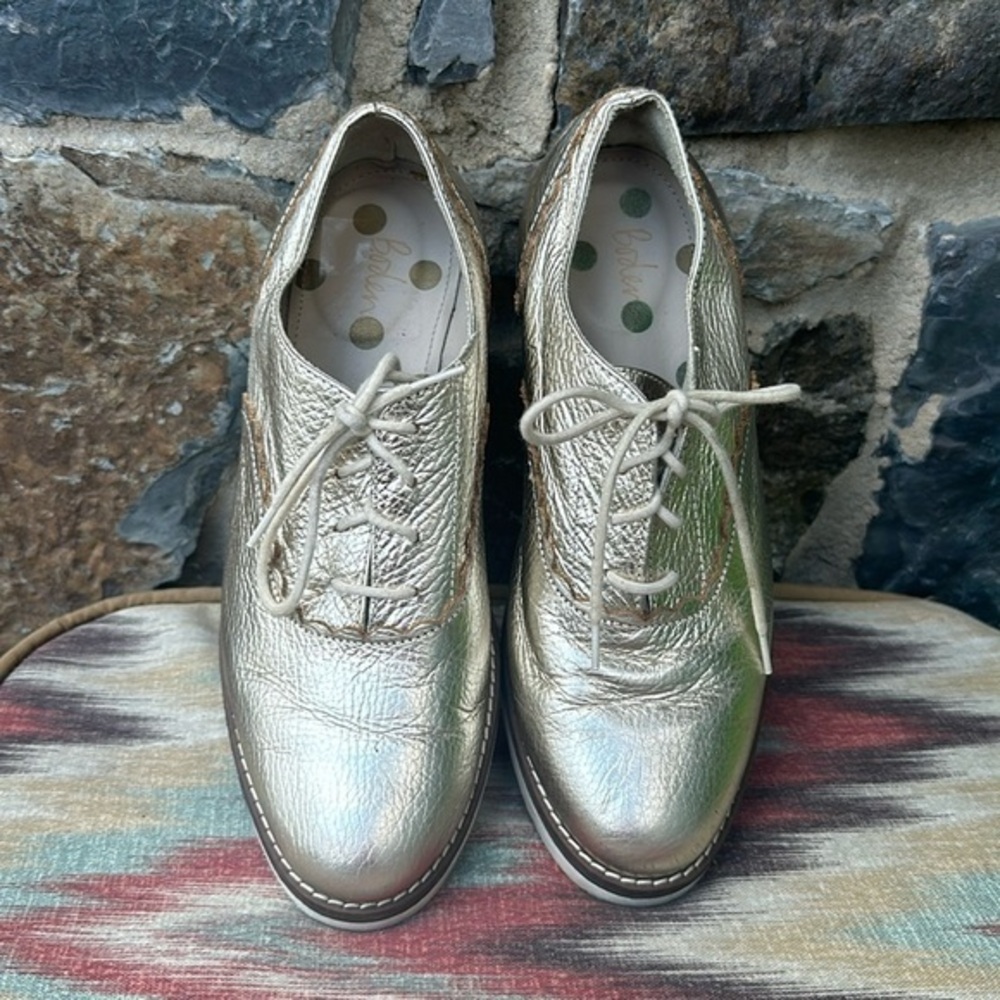 Boden 'Matilda' Platform Brogues in Gold Metallic Pebbled Leather Size 37